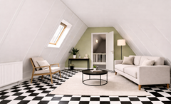 Modern zithoek met zwart-wit vloeren.png